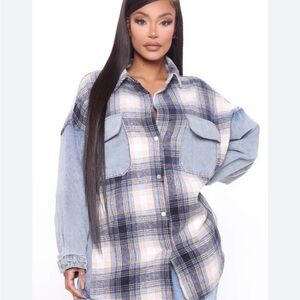 Fashion Nova Blue Plaid Jean Jacket